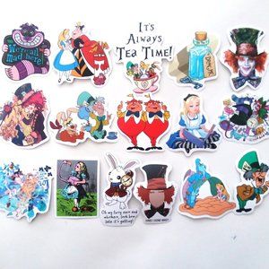 16 Alice in Wonderland Stickers Lot Cheshire Cat Laptop Water Bottle Luggage Fun